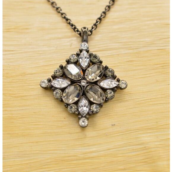 Givenchy Vintage Crystal Pendant Necklace Gunmetal Sparkling Signed 1990s Bin2C - Picture 1 of 8